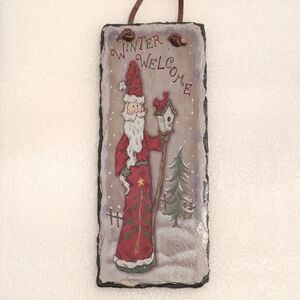 Winter Welcome Santa Slate Wall Hanging
